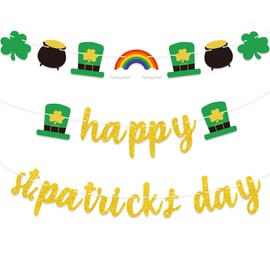 3 PCS Saint Patricks Day Decorations, 8.2 FT St Patricks Day Garland, Cardboard St Patricks Day Banner, Adjustable St Patrick's Day Garland Clover Rainbow Money Bank St Patricks Garland for Parade