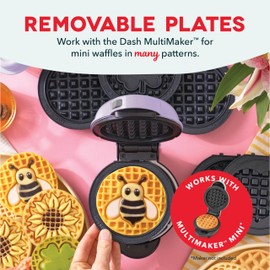 DASH Multimaker Mini System Two 4” Nonstick Removable Waffle Plates Set (Sunflower & Bee) - 2Pc Plate Pack for Waffle Iron & Griddle, Compatible with Dash MultiMaker Mini System, Nonstick Surface