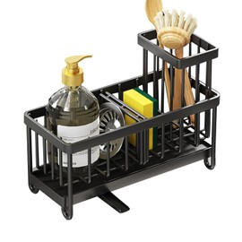 Sink Organiser, Kitchen Sponge Holder, Sink Organiser, Stainless Steel | Sink Organiser with Removable Brush Holder, Kitchen Organisation Sink, Sink Caddy Kitchen Drip Holder, Black