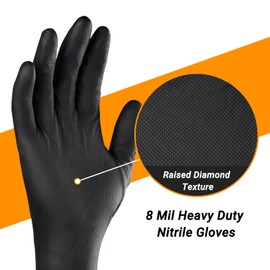 ENPOINT 8 Mil Nitrile Gloves for Work, 100 PCS Chemical Resistant Black Disposable Mechanic Gloves for Men & Women Working, Cooking, Cleaning, Gardening, Medium, Heavy Duty, Latex Free