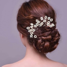 Wendalern Wedding Hair Pins Bridal Pearl Hair Pins Clips Flower Pearl Hair Clip Flower U-shaped Hairpin Hairpiece Decorative Hair Accessories for Women and Girls