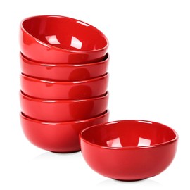 vicrays Ceramic Cereal Bowls Set - Porcelain 26 Ounce Soup Salad Bowls Set - Rice Dessert Cream Bowls Set - Chip Resistant Dishwasher Microwave Safe - Set of 6 (Red)