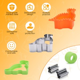 Foyucool 38 PCS Cute Sandwich Cutters, Stainless Steel Cookie Sandwich Cutters and Sealers Set, Dinosaur Bear Heart Star Shaped DIY Mold, with 2 Cleaning Brushes and 20 Animal Forks