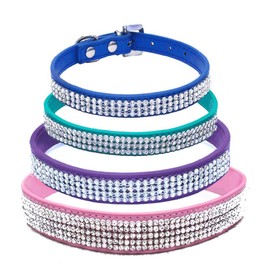 Dogs Kingdom 12"-20" Length Adjustable Full Rhinestone Crystal Studded Leather Dog Collar for Small or Medium Pet Collar,Purple,L