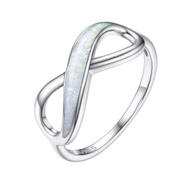 Suplight Sterling Silver Opal Rings October birthstone Cubic Zirconia Infinity Engagement Wedding Ring Eternity Fine Jewelry for Women Size 12