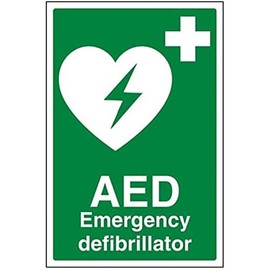 V Safety AED Emergency Defibrillator Sign - 200mm x 300mm - 1mm Rigid Plastic