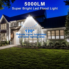 CREATESTAR LED Outdoor Spotlight 50 W, 2 Pieces, 5000 LM LED Floodlight with Plug, 6500 K Cool White Outdoor Spotlight with IP65 Waterproof for Doors, Hallway, Garage, Yard and Garden