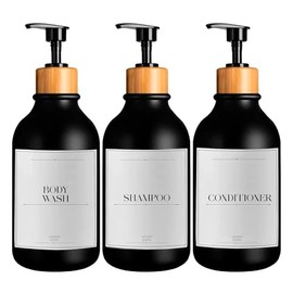 Set 3 Dispensadores de Jabón Líquido, Shampoo y Acondicionador Botellas de 500ML Accesorios Ideales para Baño y Regadera (Negro)