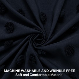 Siiluminisoy Extra Long Boho Shower Curtain Woven Fabric 84 Inch Navy Blue Shower Curtain, 72 x 84 Tufted Pleat Floral Puffs Textured Modern Minimalist Shower Curtain Set with Hooks for Bathroom