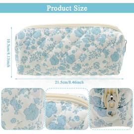 1PCS Pen Pouch Portable Storage Bag,Canvas Cosmetic Bag,Blue Floral Printing Handbag Small Pouch with Zipper Storage Beauty Makeup Travel Accessory for Women Girls Gift
