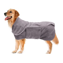 Geyecete Dog Drying Coat - Fast Drying Bathrobe Towel - Microfibre Super Absorbent Pet Cat Bath Robe, Luxuriously Soft - Gray - M