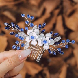 Campsis Wedding Hair Side Comb Silver Crystal Bridal Hair Comb Leaf Flower Rhinestone Hair Piece Floral Bridal Hair Accessories for Women and Girls