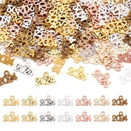 Cheriswelry 140Pcs 7 Colors Alloy Pendants Golden Metal 2024 Year Bulk Letter Pendants Graduation Tassel Charm For Cap Design Keychain Necklace DIY Jewelry Making