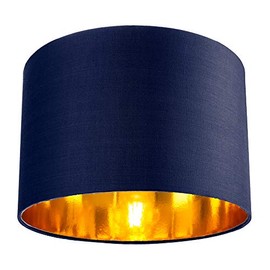Contemporary and Chic Midnight Blue Cotton 12" Table or Pendant Circular Drum Lamp Shade with Shiny Copper Inner - 60watt Maximum by Happy Homewares