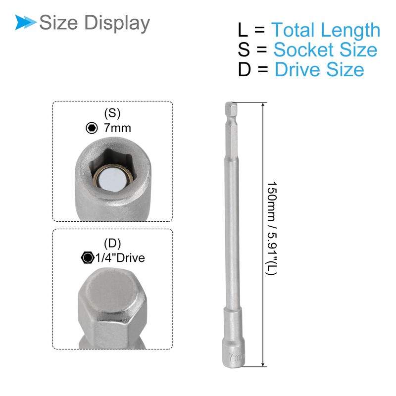 CoCud Magnetic Nut Setter Driver 7mm Socket 1/4" Hex Shank