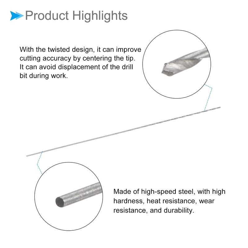 CoCud Mini Twist Drill Bit 0.5mm Drill Diameter 80mm Total