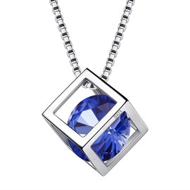 Aurora Tears September Birthstone Necklace 925 Sterling Silver Blue Sapphire Square Birth Stone Pendant Jewellery Gifts for Women and Girls DP0028S