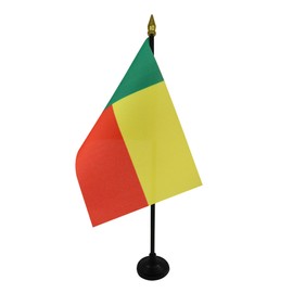 Benin Table Flag 4'' x 6'' - Beninese Desk Flag 15 x 10 cm - golden spear top - Drapeau Bénin AZ FLAG