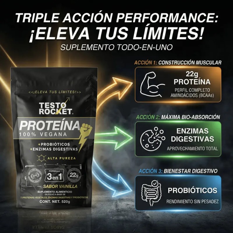 Proteina Testo Rocket Performance Vainilla Triple Acción | Rendimiento, Máxima