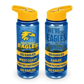 West Coast Eagles AFL Tritan Drink Bottle with Wrist Bands and Flip-up Straw