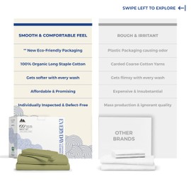 Mayfair Linen 100% Organic Cotton King Percale Sheet Set - Sage Green Cotton Percale Sheets King, 4 Piece Percale Sheets King Size, Soft Crisp, Cooling Sheets, Fits Upto 18" Deep Pocket Hotel Mattress