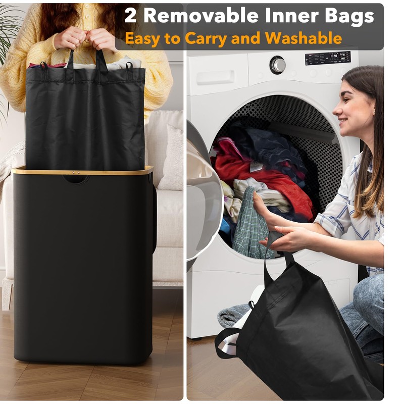 SpaceAid Laundry Hamper with Lid 2 Section, 160L Clothes Basket