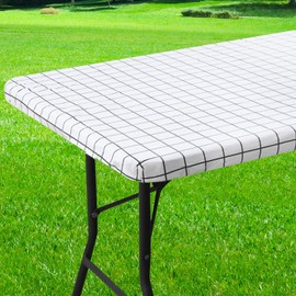 Spotjoy Rectangle Vinyl Table Cloth 30x48, Waterproof Elastic Fitted Tablecloth with Flannel Backing, Plastic Table Cover for Picnic, Camping, Outdoor, White