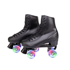 C SEVEN C7skates Quad Roller Skates | Retro Design (Black w LED, Women's 5 / Youth 4)
