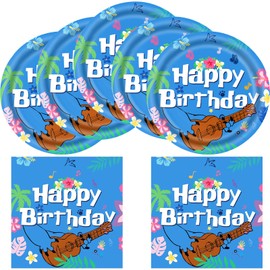 HJFZLY Blue Cartoon Birthday Party Supplies, 20 Plates and 20 Napkins, Blue Animation Luau Theme Birthday Party Decoration for Kids Boy Girl