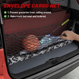 RED WOLF Upgraded Envelope Cargo Net with Storage Bag Fit for Most Middle SUV Trunk Bed Grocery Net Elastic Mesh Organizer Car Rear Tailgate Netting 35.43" x 15.74"