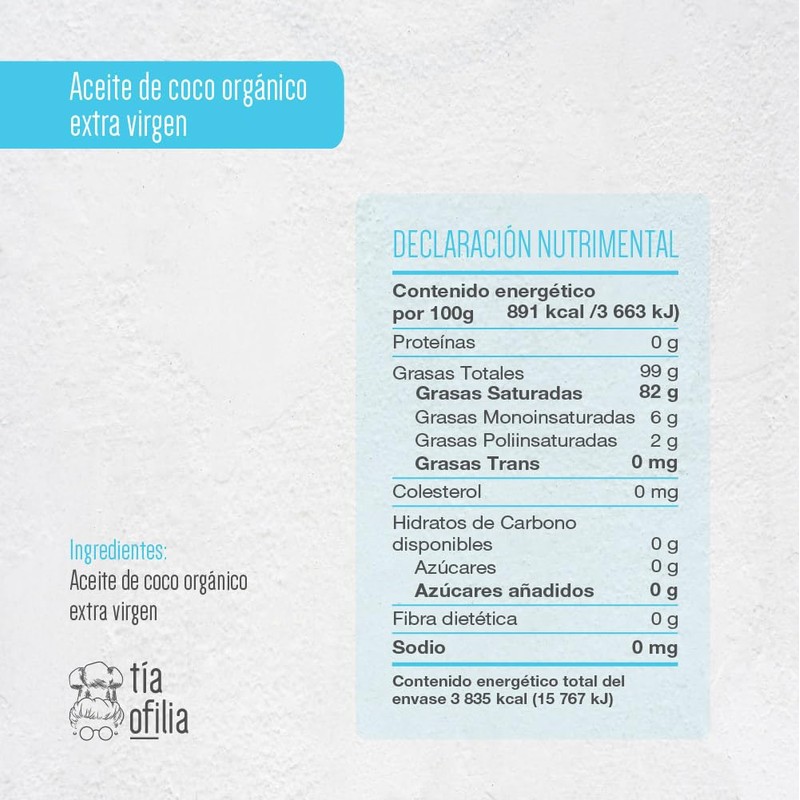 Tía Ofilia Aceite de Coco Orgánico Extra Virgen | Extraído