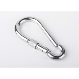 (Pack of 4 pcs) Galvanised Steel Carabiner 10 x 100 mm DIN 5299D Spring Snap Key Chain Clip Hook Screw Gate Buckle with Screw Gate Lock (4)