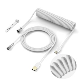 Womier Coiled Keyboard Cable - Detachable Aviator Coiled Cable for Mechanical Gaming Keyboard, Type C to USB A Mix 5.9in for Gaming Keyboard and Cellphone, White