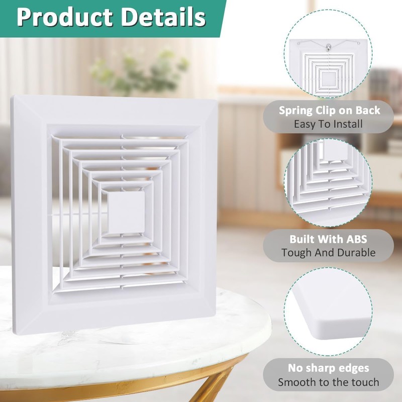 1-Piece (9"x9"Inches) Bathroom Exhaust Fan Cover with Spring for Br-oan