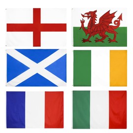 YOFANUP Six Nations Flags, 5x3 ft, 6 Pcs Premium Flags with Eyelets, England, Scotland, Wales, Ireland, France, and Italy Flags, Great 6 Nations Flags for Pub, Club and Garden Decorations
