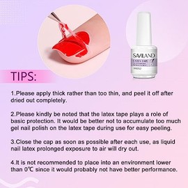 Saviland Látex líquido para uñas, 15 ml, barrera de esmalte de uñas, cinta de látex para uñas, protector de cutículas, protector de barrera para la piel, esmalte de gel con pinzas para salón de uñas, hogar y bricolaje