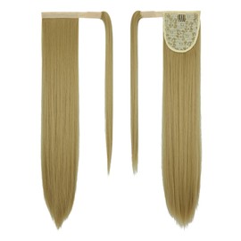 OMGREAT Ponytail Extension Wrap Around Straight Hair for Women Ash Blonde Long Straight Ponytail Extensions 28 Inch Synthetic Hairpiece (160g)