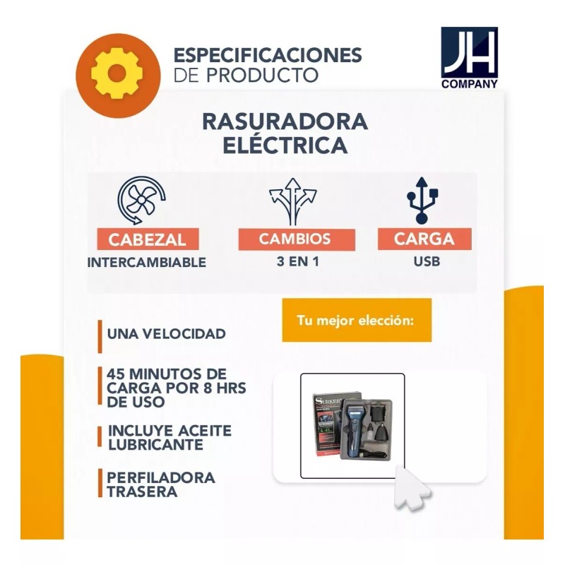 Surker Rasuradora Afeitadora Surker Cabezal Intercambia 3 En 1 Usb