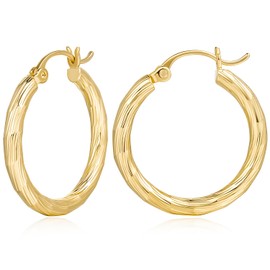 KOTALS 14K Gold hoop Earrings for Women, Vintage hoop earrings, Thick Hand Engraved Round Tube Earring, 14K Gold Earring for Sensitive Skin