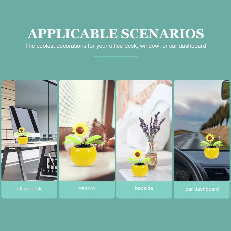 Wakauto 2pcs Sunflower Bobblehead Solar Dashboard Dancing Flower Head Shaking