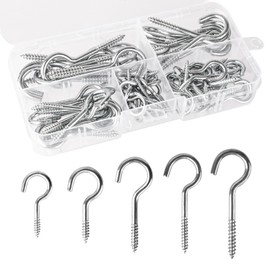 Pack of 75 Small Screwing Hooks, Multi-Size Screw Hooks, Silver, Screw-In Screw Hooks, Stainless Steel, Ceiling Hooks for Walls, Hook Screws for Hanging Items, Wall Washing Line