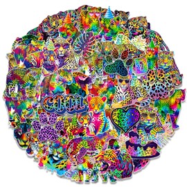 Neon Cheetah Stickers 60Pcs Rainbow Cheetah Party Decorations & Gifts Leopard Print Stickers Neon Rainbow Leopard Jungle Safari Animal Decals for Laptop, Guitar, Water Bottles, Car, Bumper, Luggage
