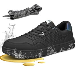 SPIEZ Non Slip Work Shoes Men Women, Oil Stain Slip Resistant Food Service Shoes, Breathable Lightweight Fashion Sneakers for Standing All Day, Black US4.5-13.5