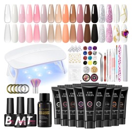 44PCs Poly Nail Gel Kit with Nail Lamp 16ML 15 Colors Poly Nail Extension Gel with Slip Solution Nail Tools 12 Pcs Nail Sequins for Nail Designs Gifts for Women