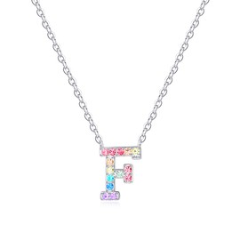 Dixbix Women Girls Initial Letter Necklaces,Initial F Birthstone Necklace Jewelry Gifts for Women (F)