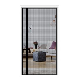 MAGZO Magnetic Screen Door, Fits Door Size 32'' x 80'', Reversible Left Right Side Opening, Upgraded Polyester Prevent Small Pets from Scratching The Mesh, Keep Open with Hook&Loop Straps (Grey)