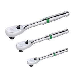 SK 3-Piece Ratchet Set, 1/4″, 3/8″, 1/2″ Drive Ratchet, Pear Head, 90-Tooth, Alloy Steel, with Contoured Handle