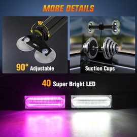 Nilight 40LED Purple White Emergency Strobe Traffic Advisor Light Bar with Suction Cups Dash Safety Warning Hazard Flashing Lights Interior Front/Rear Windshield for Trucks Construction Vehicles