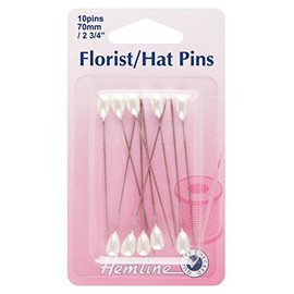 Hemline 70mm Florist & Hat Pins - 10pcs Pearl Tip H711