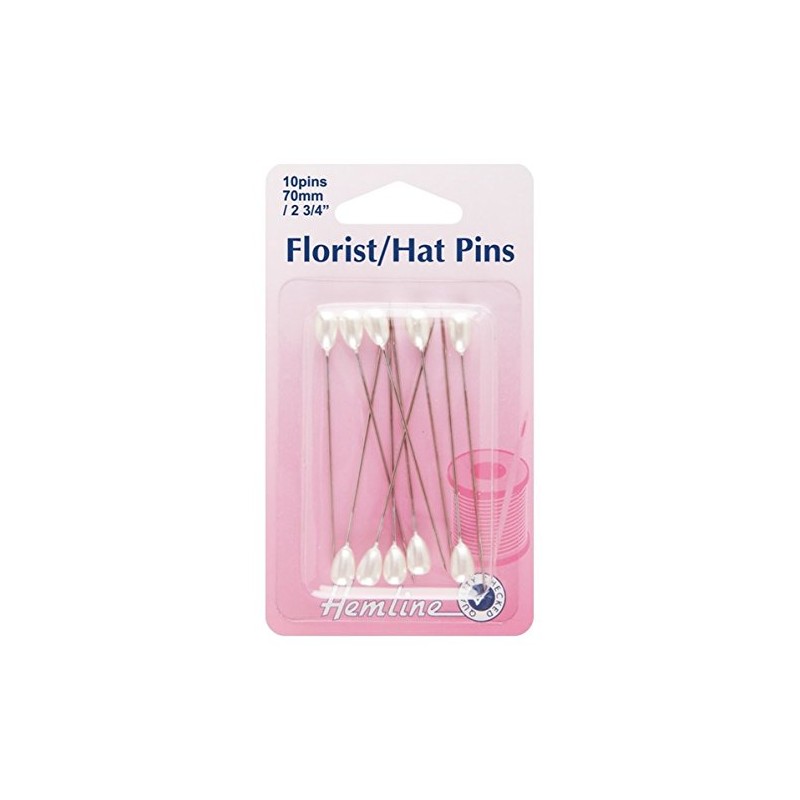 Hemline 70mm Florist & Hat Pins - 10pcs Pearl Tip